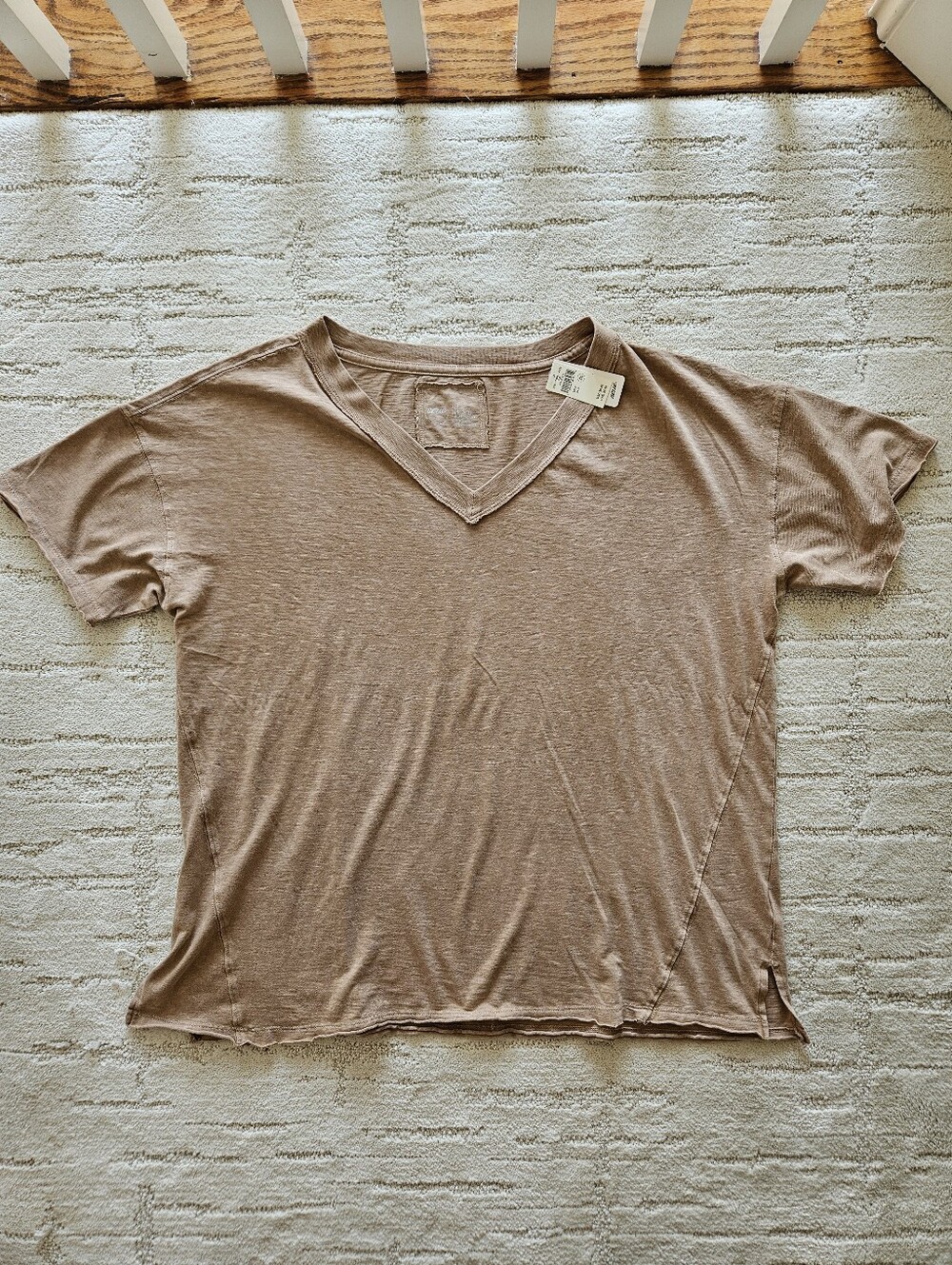 aerie Short Sleeve V-Neck Tee in Taupe